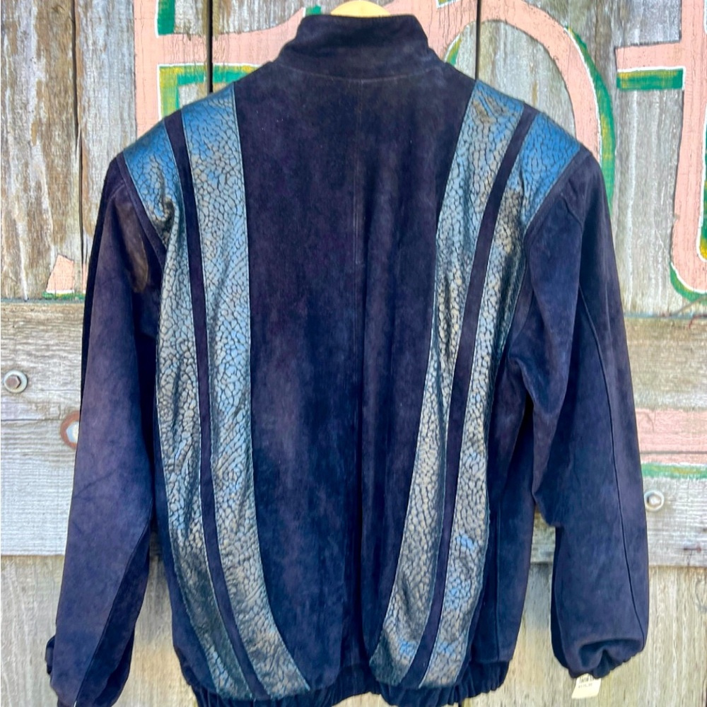 Vintage Deadstock Black Suede with Leather Stripe Animal Print Jacket | Small
